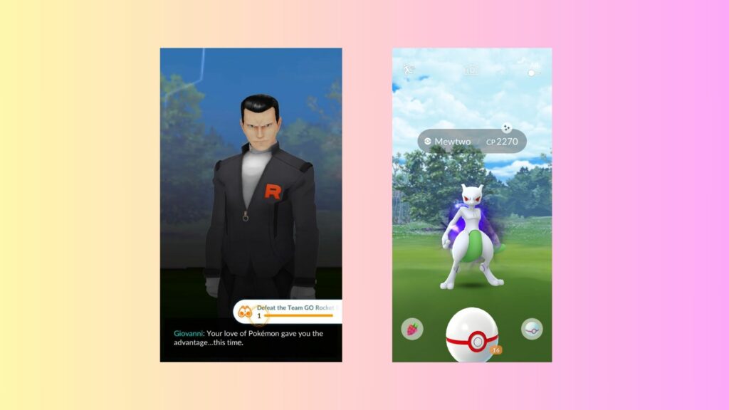 Giovanni and Mewtwo screenshots (Images via u/CharizadInTheBag and u/ATG15ATG13 on Reddit)