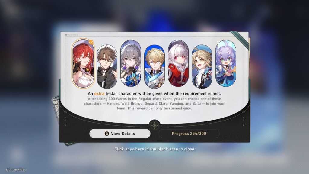 You're guaranteed a free 5-Star character after 300 regular Warps