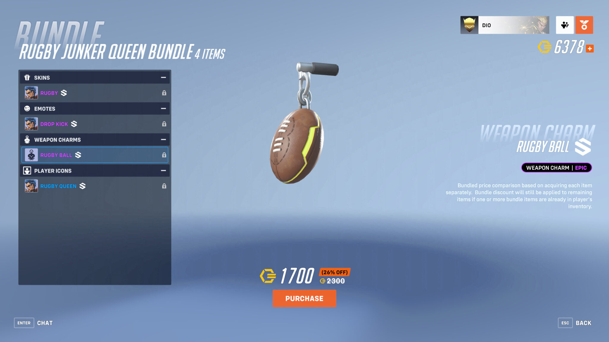 Rugby Ball weapon charm (Image via Blizzard Entertainment)