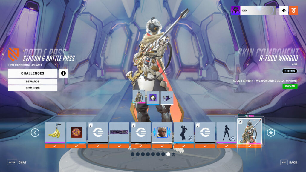 Mythic Ana A-7000 Wargod skin in Overwatch 2 (Image via Blizzard Entertainment)