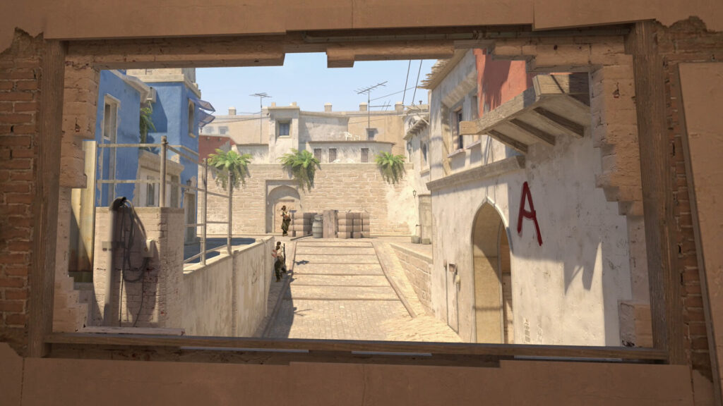 A screenshot of Mirage mid from the CT Window perspective. (Image via Valve Corporation)