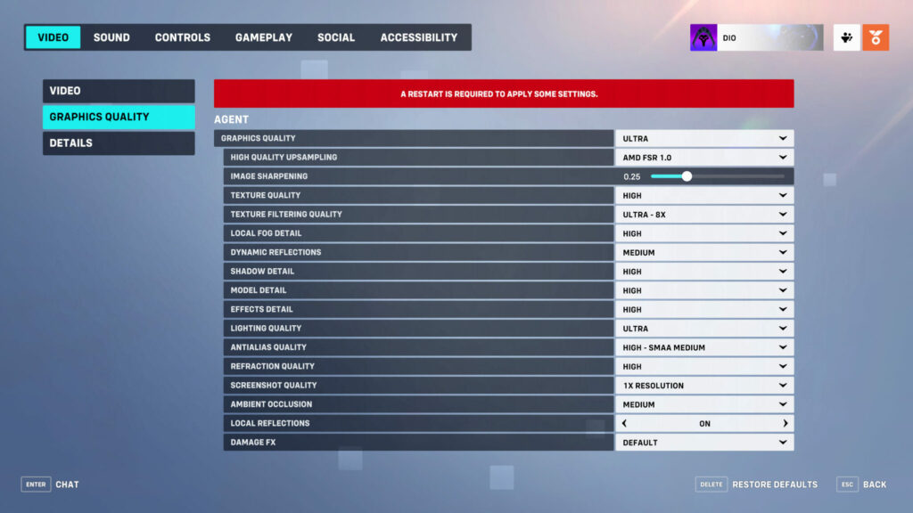 Restoring your Overwatch 2 settings to their defaults (Image via Blizzard Entertainment)