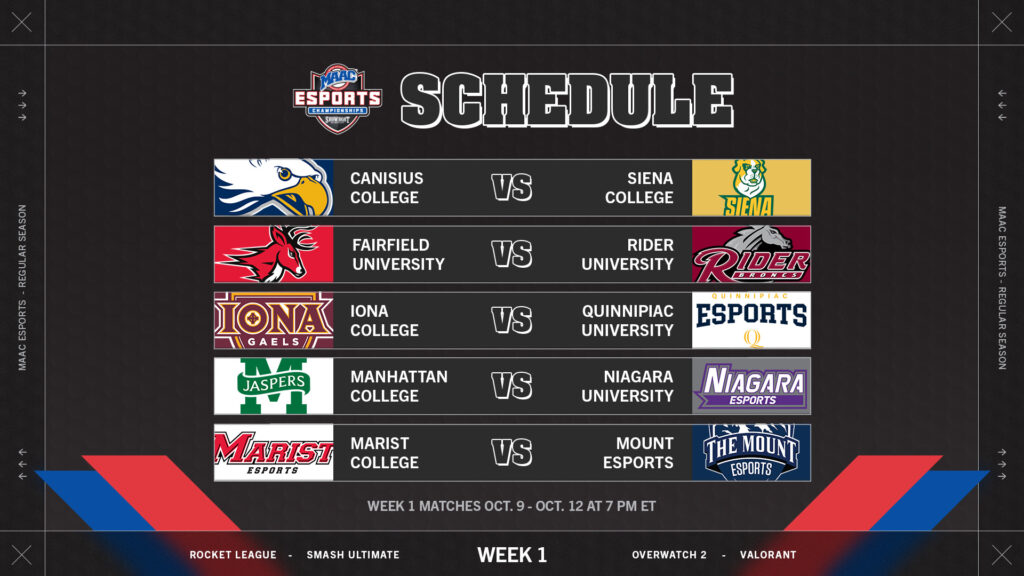 Week 1 MAAC Esports Schedule for all game titles (image via eFuse)