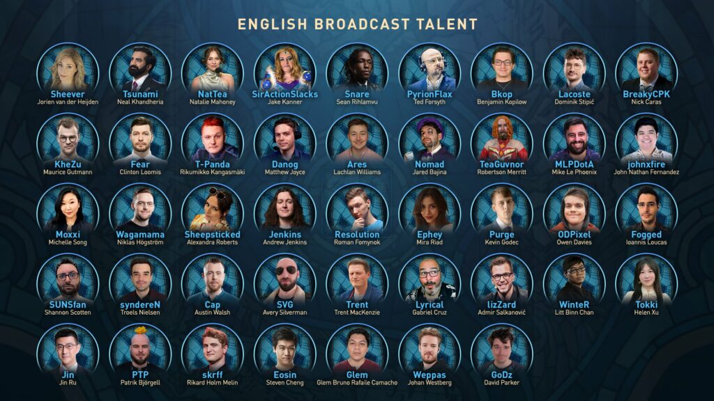 TI12 English broadcast talent lineup.<br>(Image via Valve)