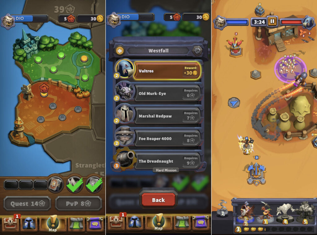 Warcraft Rumble maps, bosses, and gameplay (Screenshots via esports.gg)