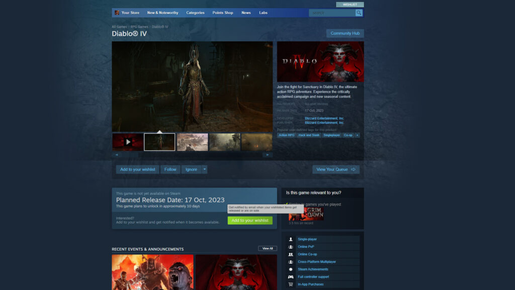 How to download Diablo 4 on Steam (Image via Valve Corporation)