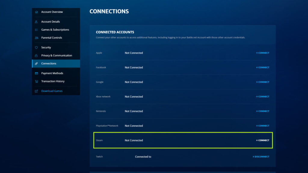 How to connect your accounts to play the game on Steam (Image via Blizzard Entertainment)