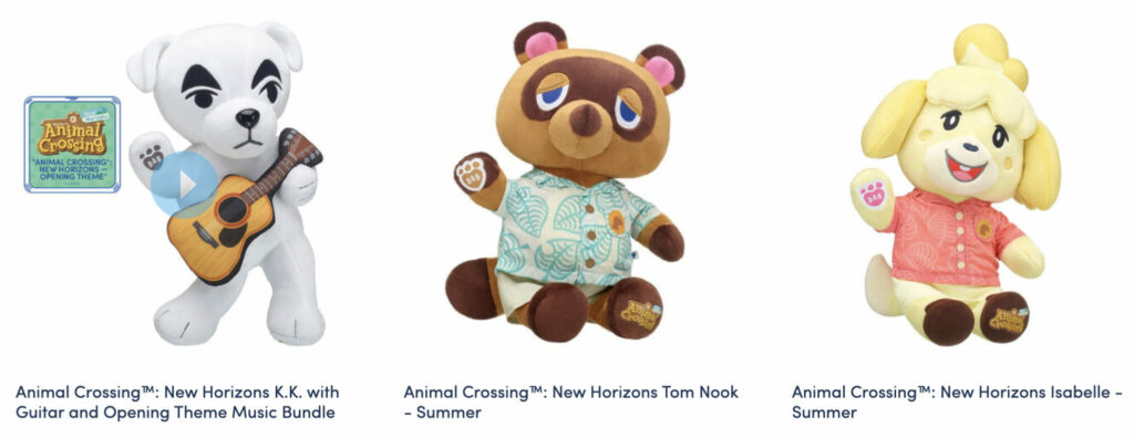 The Animal Crossing core three got the plane over to Build A Bear - image via Build A Bear official EU site