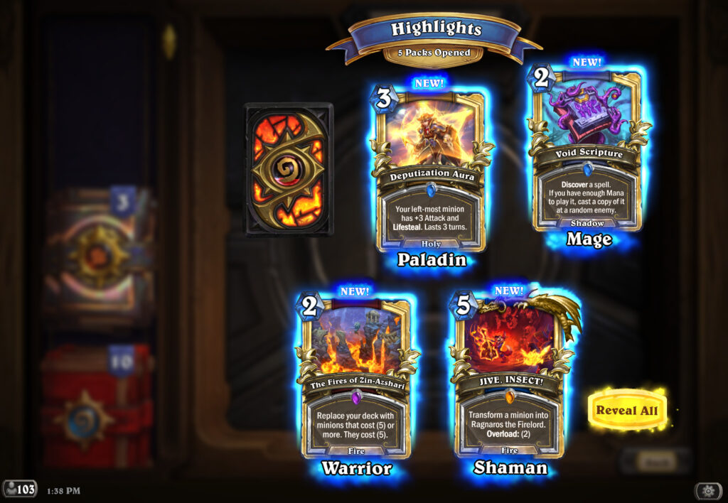 Mass pack opening in Hearthstone (Image via Blizzard Entertainment)