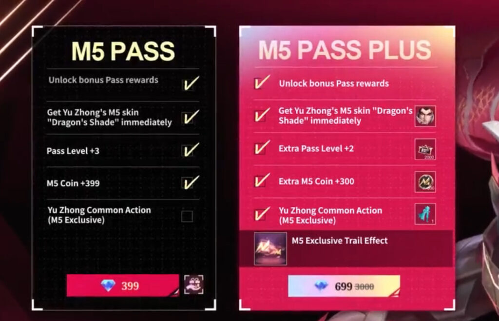 The regular M5 Pass vs the M5 Pass Plus.<br>(Image via Moonton)