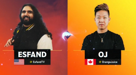 Esfand versus OJ in the BlizzCon 2023 RumbleMania showcase (Image via Blizzard Entertainment)