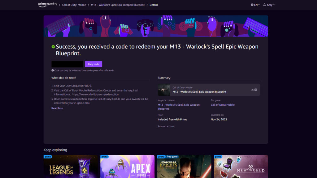 AminGh𝕏 on X: New #CoDMobile exclusive reward for  Prime Gaming  Subscribers M13 - Warlock's Spell Epic Weapon Blueprint Available to  Claim Now (Link in replies)  / X