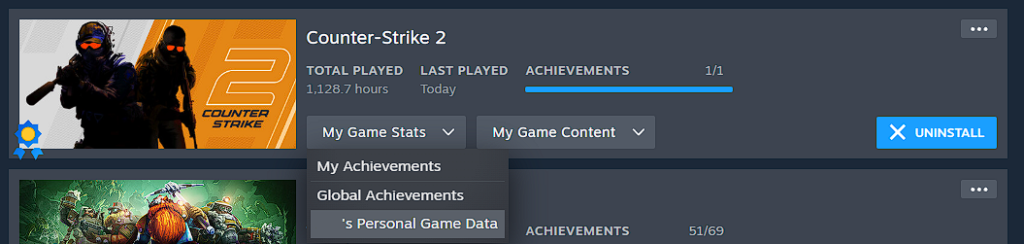 CSGO lifetime stats on Steam