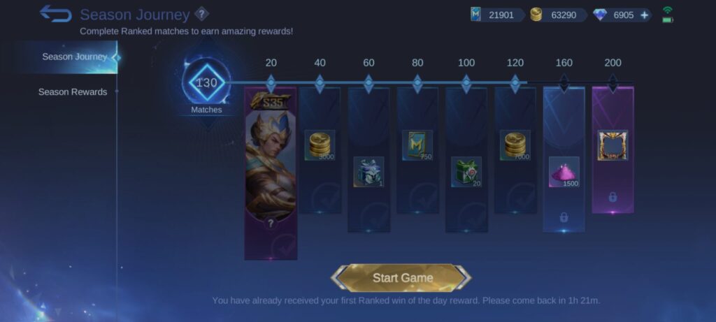 The Season Journey rewards section in MLBB (Screenshot via esports.gg)