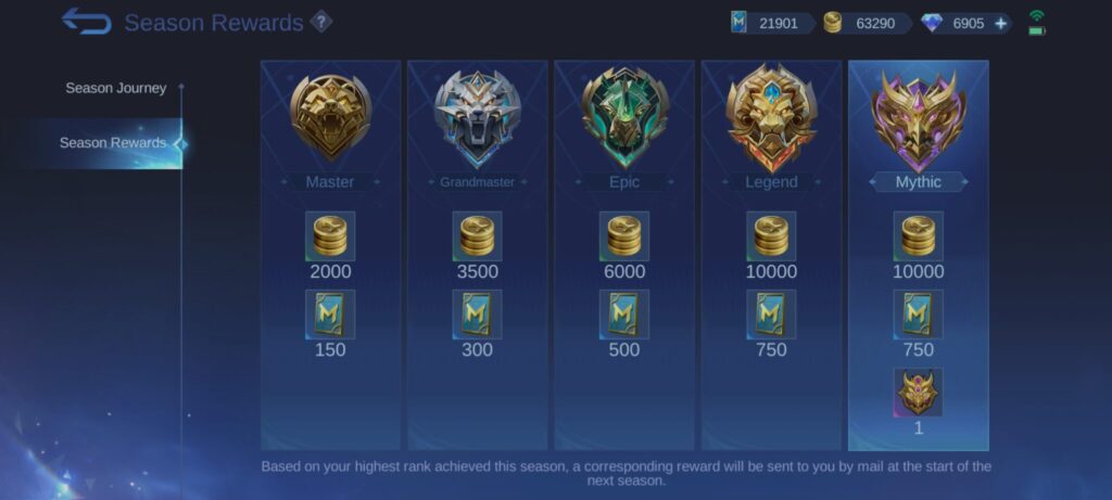 The Season Rewards sections in MLBB (Screenshot via esports.gg)