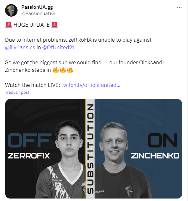 PassionUA.gg announcement that Zinchenko would play for the team (Image via X)