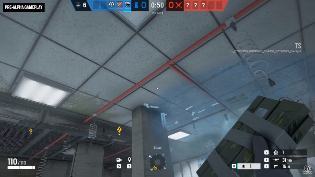 This is what the enemy's footsteps look like on the ceiling (Image via Ubisoft on YouTube)