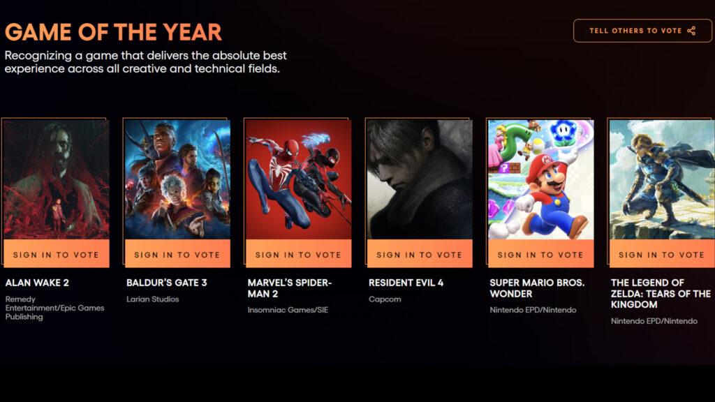 Game of the Year 2023 nominees (Image via The Game Awards)