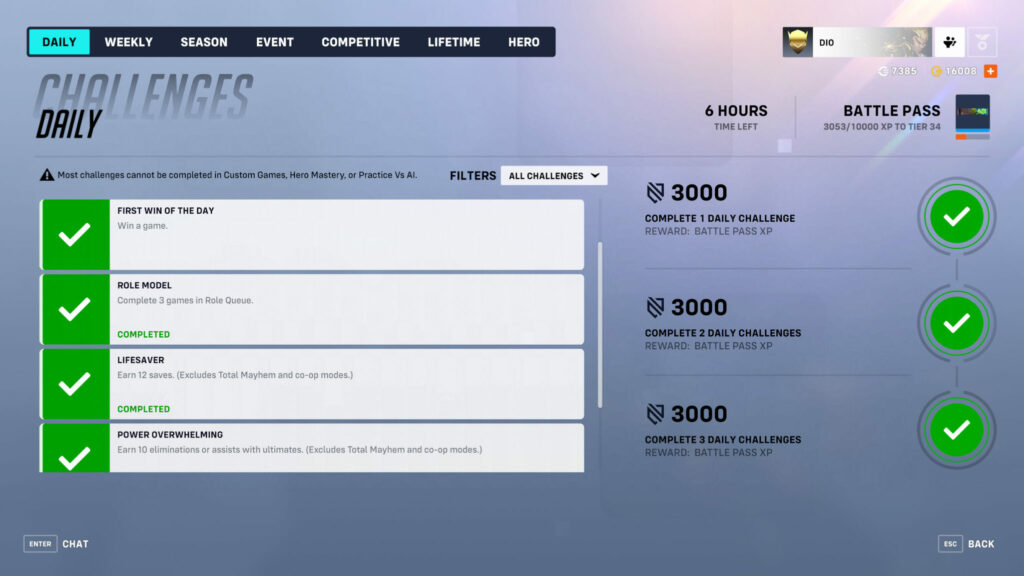 Complete challenges to gain more Battle Pass XP (Image via Blizzard Entertainment)