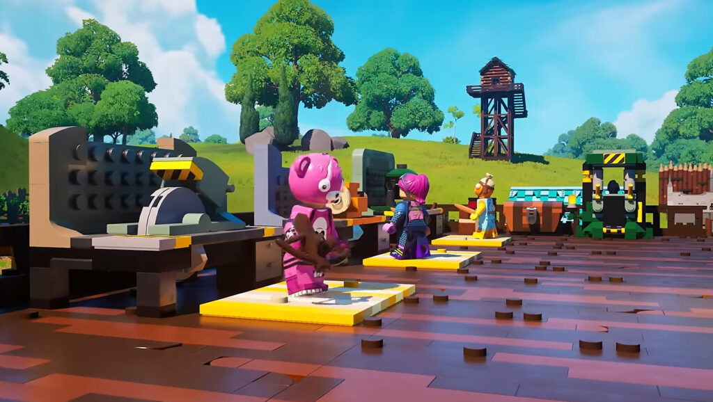 A player using a crossbow in LEGO Fortnite (Image via Epic Games and LEGO)