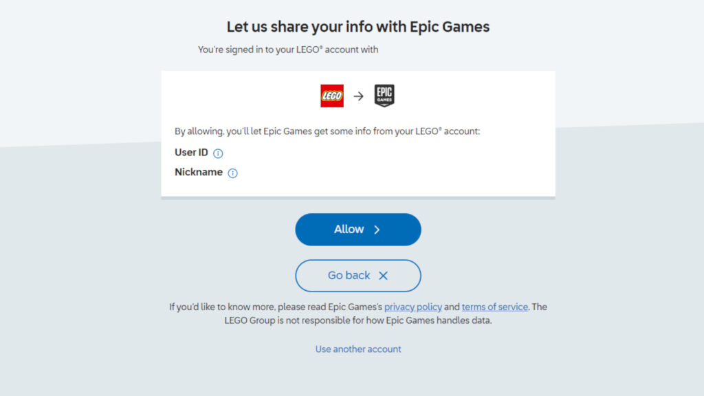 Connect your account to LEGO Fortnite (Image via LEGO)