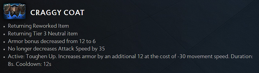 New 7.35 neutral item Craggy Coat (Image via Valve)