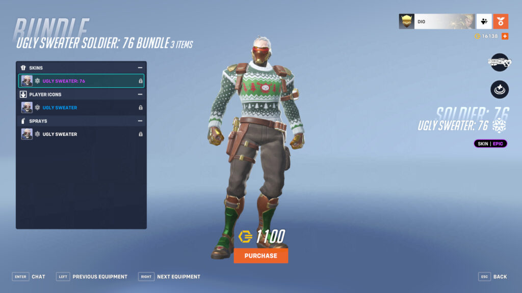 Overwatch 2 Ugly Sweater Soldier: 76 skin (Image via Blizzard Entertainment)