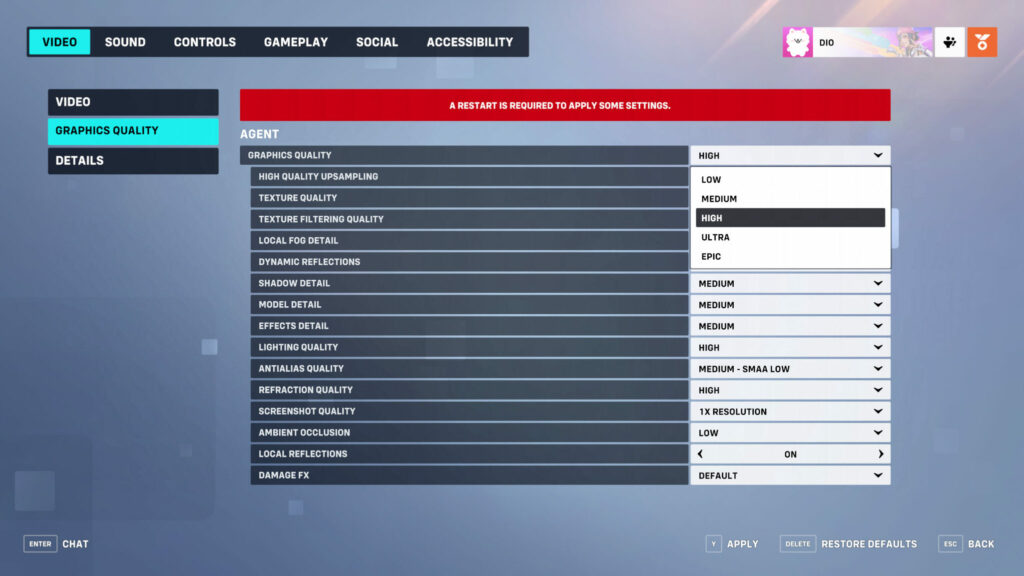Overwatch 2 graphics settings screenshot (Image via esports.gg)