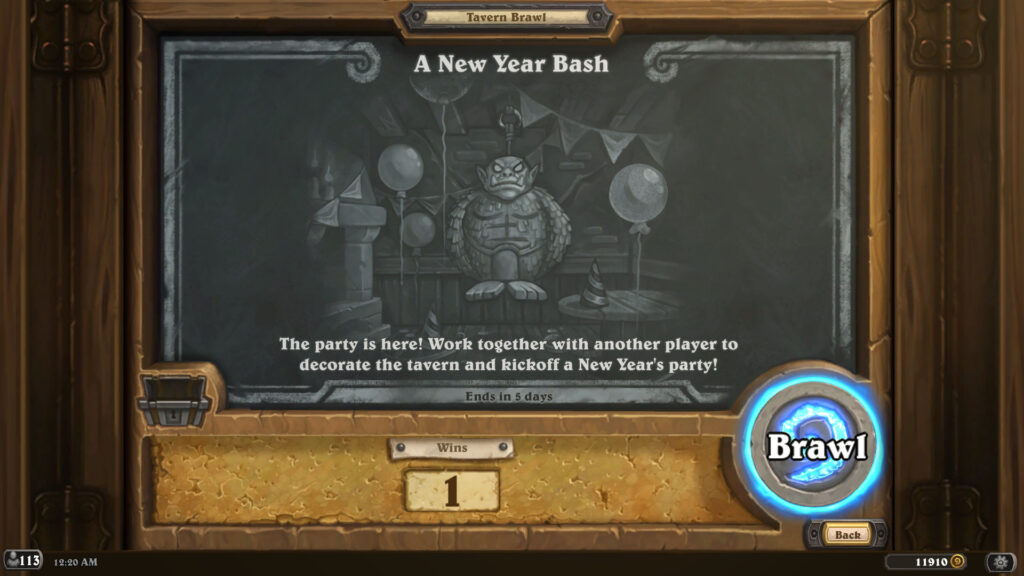 A New Year Bash Tavern Brawl information (Image via Blizzard Entertainment)