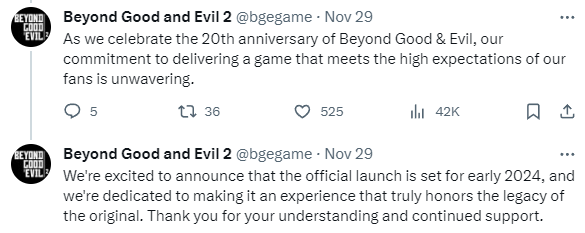 Beyond Good and Evil 20th Anniversary Edition announcement (Image via X)