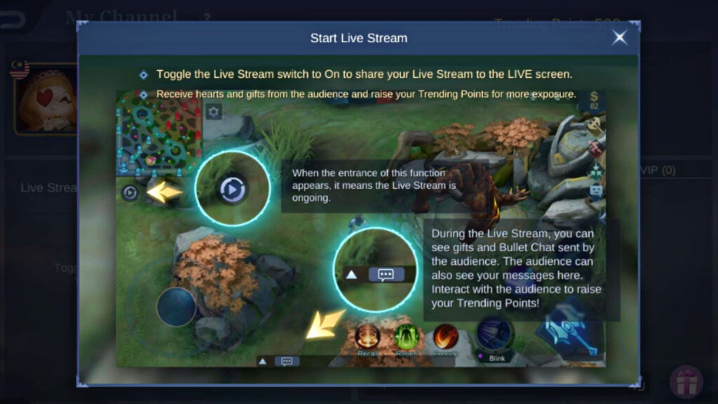 A look at Mobile Legends' livestreaming feature.<br>(Screenshot via esports.gg)