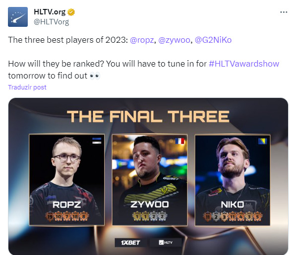 Ropz, ZywOo and NiKo remain (Image via HLTV's X)