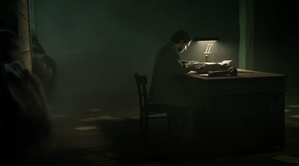 Alan Wake types as the Fog creeps in (image via Dead by Daylight on YouTube)