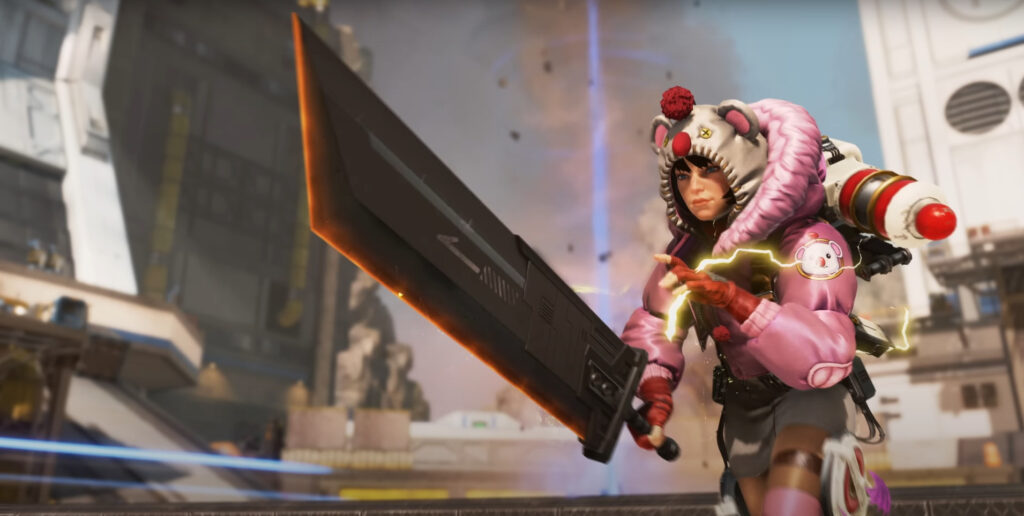 Wattson and the Buster Sword in the FFVII takeover event (image via Apex Legends on YouTube)
