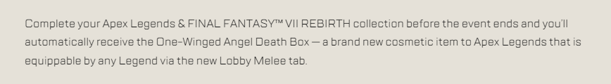 The only official information on the One-Winged Angel Death Box so far (via ea.com)