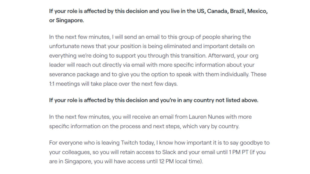 Screenshot of the Twitch layoffs announcement (Image via Twitch)