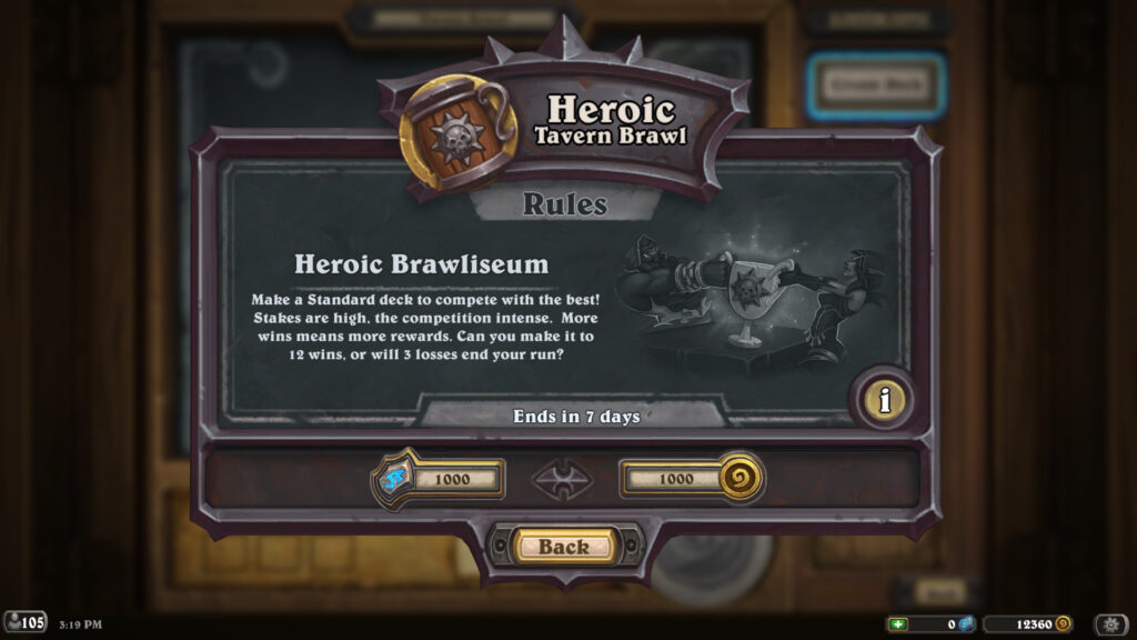 Hearthstone Heroic Brawliseum rules (Image via Blizzard Entertainment)