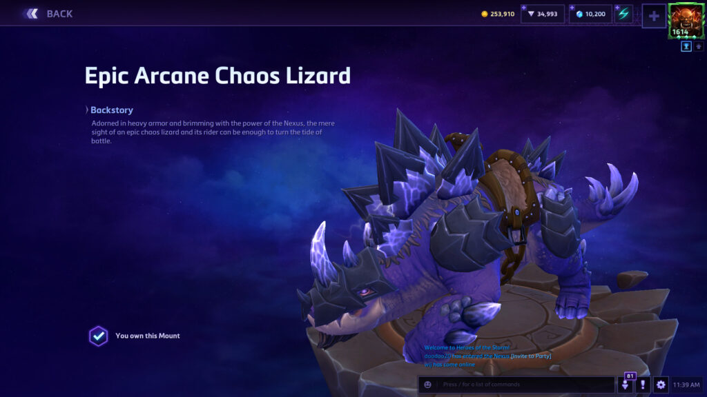 Heroes of the Storm players received the Epic Arcane Lizard mount in July 2022 (Image via Blizzard Entertainment)