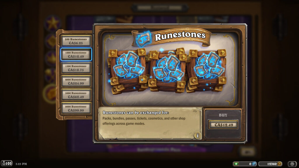 Runestones cost in Hearthstone (Image via Blizzard Entertainment)