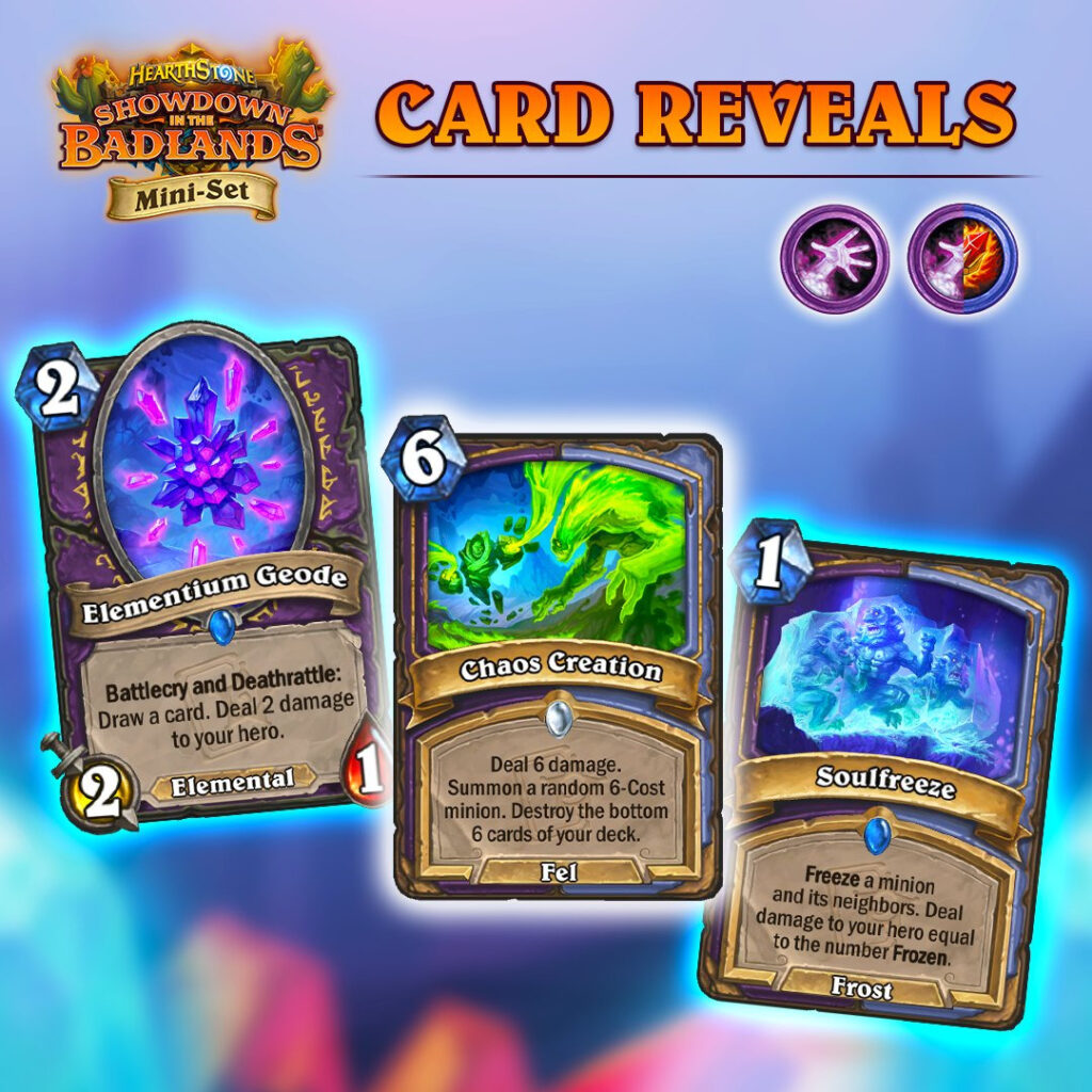 Elementium Geode, Chaos Creation, and Soulfreeze in Hearthstone (Image via Blizzard Entertainment)