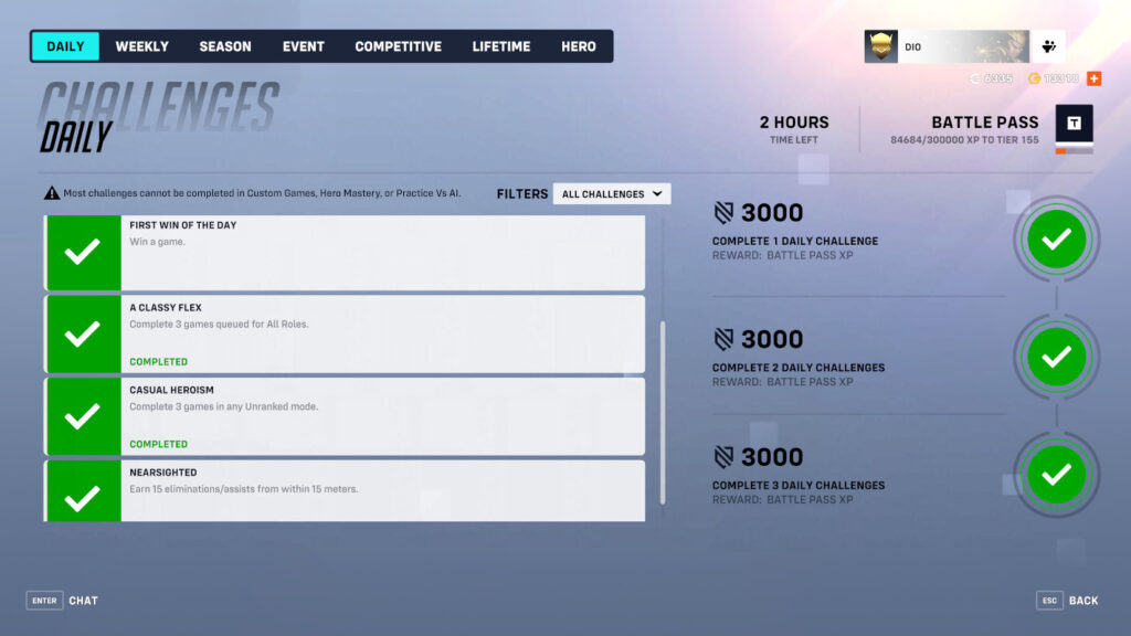 Complete daily challenges for Battle Pass XP (Image via Blizzard Entertainment)