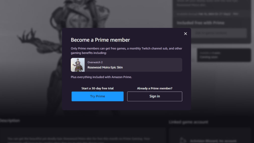 Becoming a Prime Gaming member (Image via Prime Gaming)