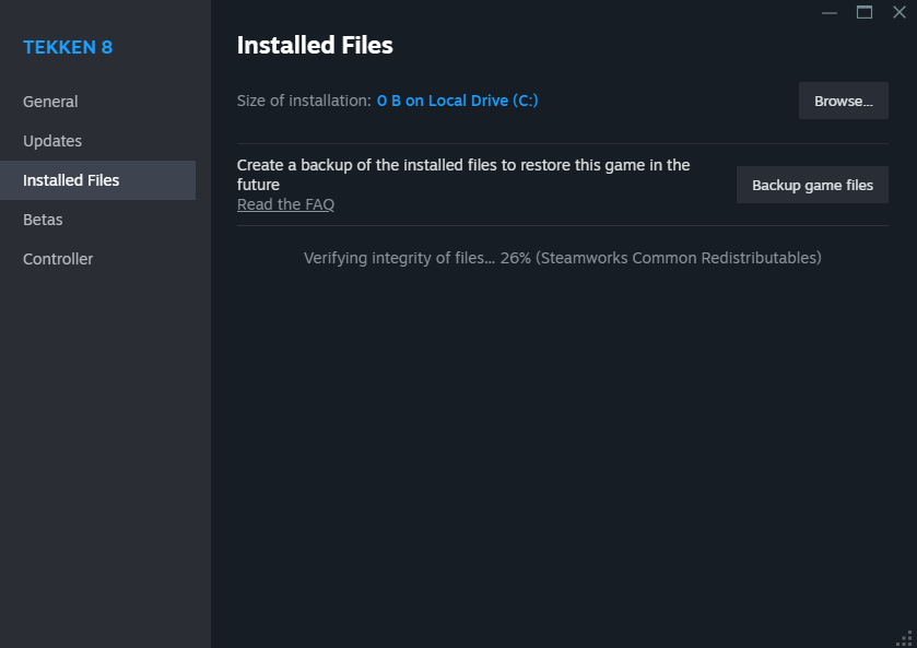 Screenshot of verifying Tekken 8's file integrity (Image via esports.gg)