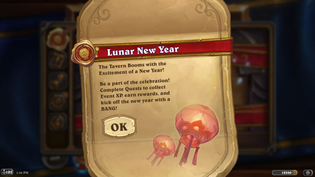 Hearthstone Lunar New Year event information (Image via Blizzard Entertainment)