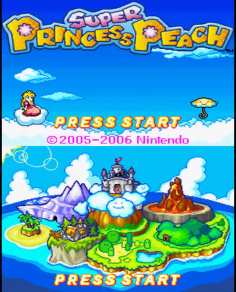 Press Start screen of Super Princess Peach (Image via packattack04082 on YouTube)