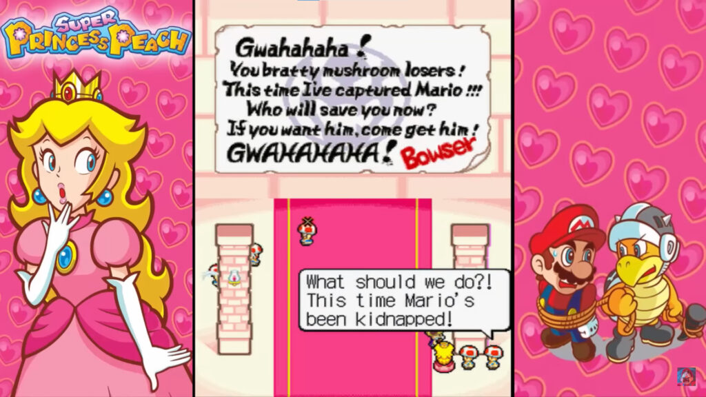 Peach reading Bowser's message (Image via packattack04082 on YouTube)