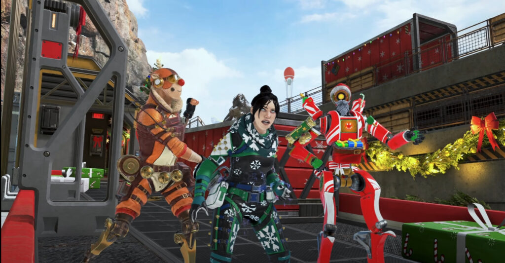 Octane, Wraith, and Pathfinder on the Winter Express (Image via Apex Legends on YouTube)