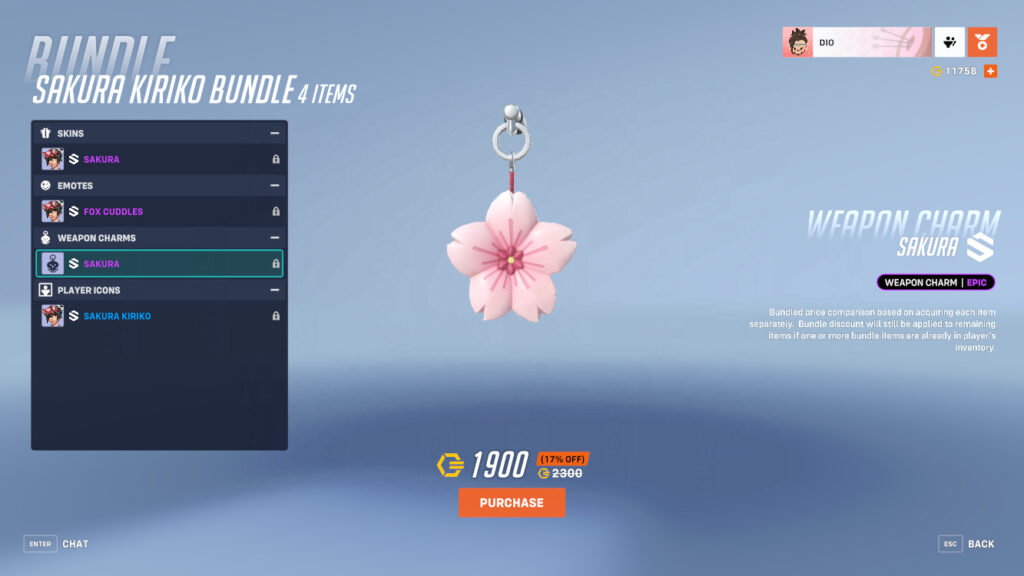 Sakura weapon charm (Image via Blizzard Entertainment)