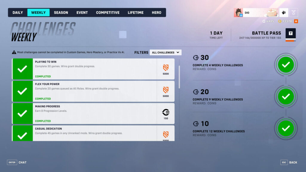 Weekly challenges and rewards (Image via Blizzard Entertainment)