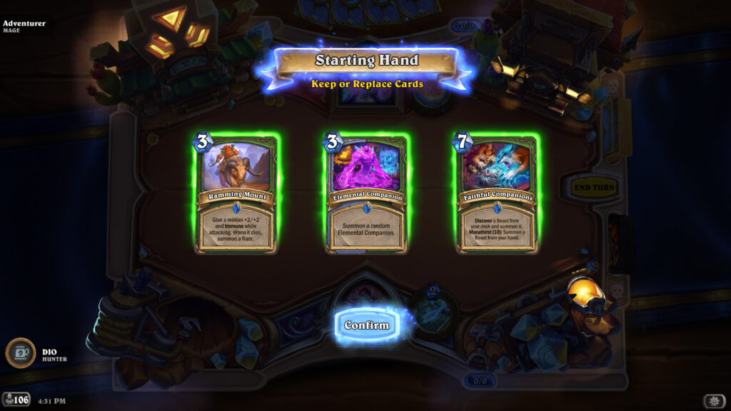 The mulligan phase in Hearthstone (Image via Blizzard Entertainment)